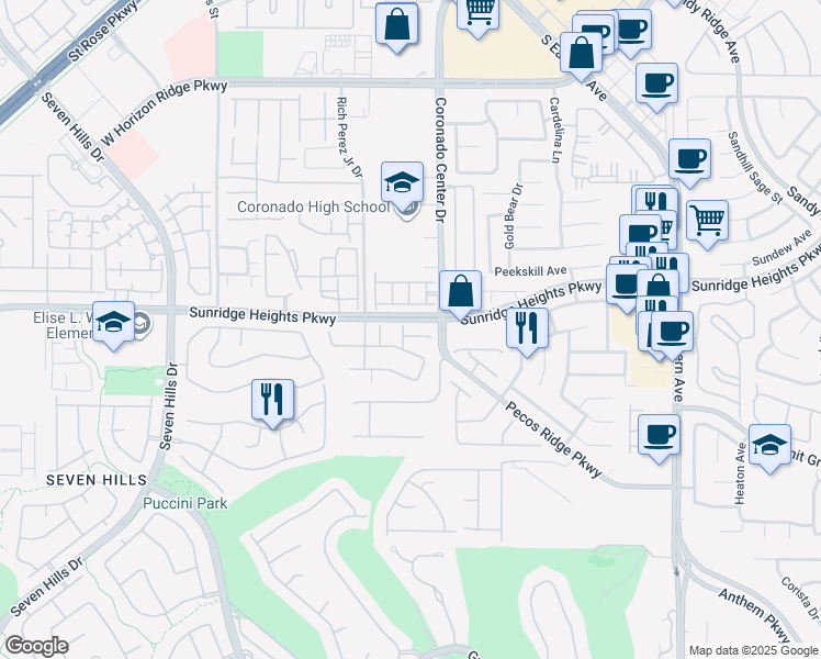 map of restaurants, bars, coffee shops, grocery stores, and more near 2828 Shadows Edge Court in Henderson
