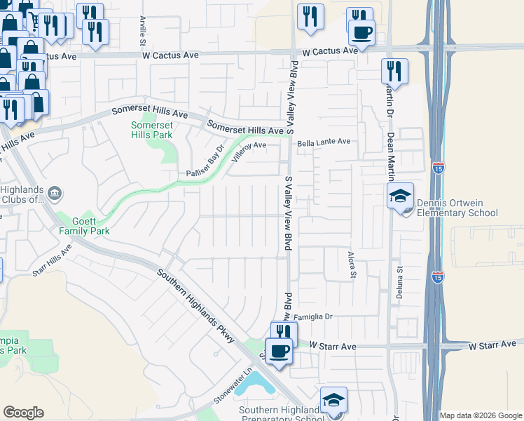 map of restaurants, bars, coffee shops, grocery stores, and more near 10921 Calcedonian Street in Las Vegas