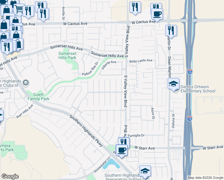 map of restaurants, bars, coffee shops, grocery stores, and more near 10924 Carberry Hill Street in Las Vegas