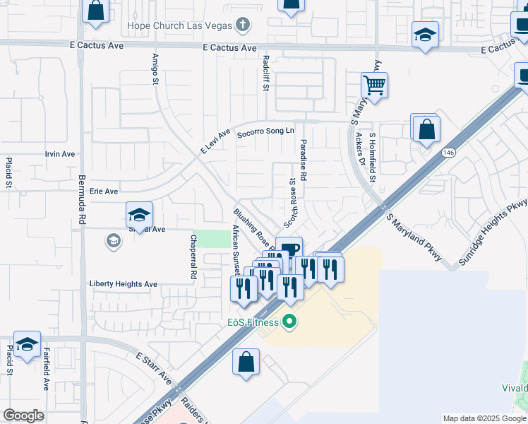 map of restaurants, bars, coffee shops, grocery stores, and more near 886 Shining Rose Place in Henderson