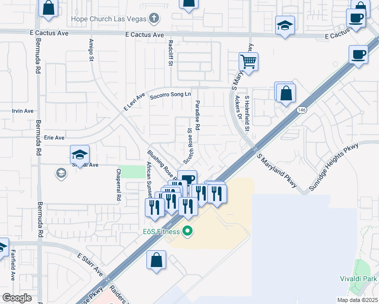 map of restaurants, bars, coffee shops, grocery stores, and more near 10941 Scotch Rose Street in Henderson