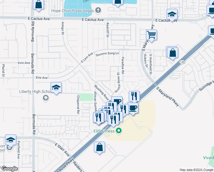 map of restaurants, bars, coffee shops, grocery stores, and more near 886 Shining Rose Place in Henderson