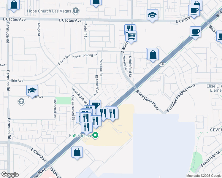 map of restaurants, bars, coffee shops, grocery stores, and more near 10949 Pinion Woods Court in Henderson