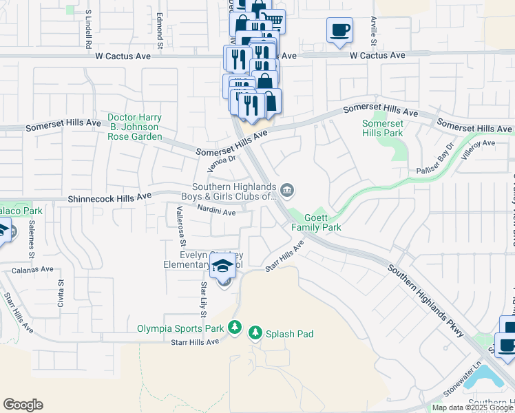 map of restaurants, bars, coffee shops, grocery stores, and more near 4810 Nardini Avenue in Las Vegas