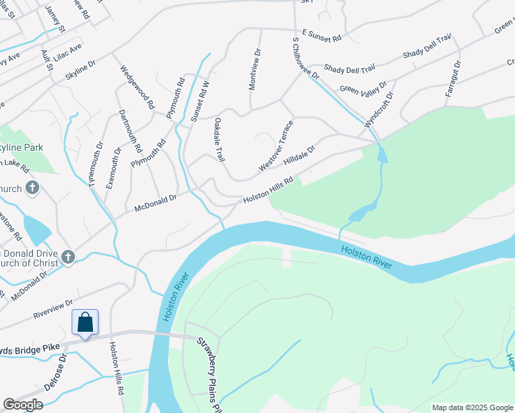 map of restaurants, bars, coffee shops, grocery stores, and more near 4516 Holston Hills Road in Knoxville