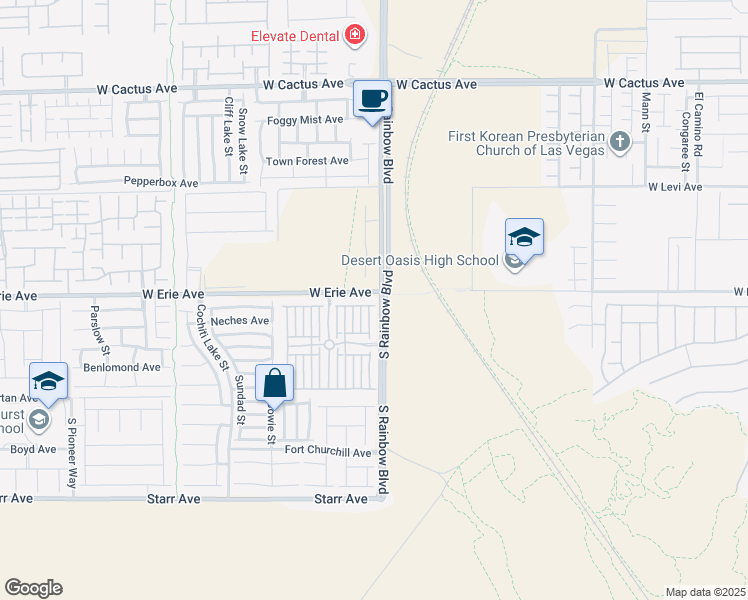 map of restaurants, bars, coffee shops, grocery stores, and more near 6910 West Erie Avenue in Las Vegas