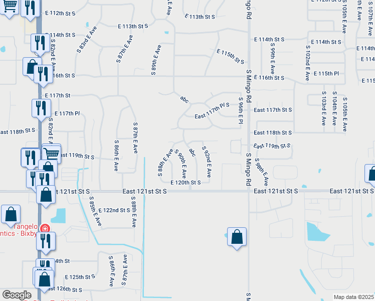 map of restaurants, bars, coffee shops, grocery stores, and more near 11916 South 91st East Avenue in Bixby