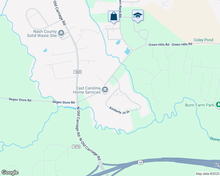 map of restaurants, bars, coffee shops, grocery stores, and more near 3577 Kimberly Jo Drive in Rocky Mount