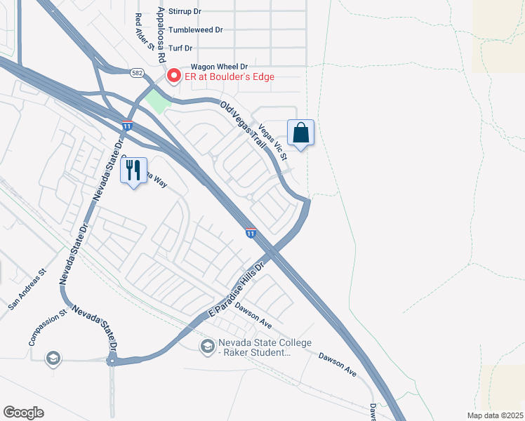 map of restaurants, bars, coffee shops, grocery stores, and more near 2567 Land Rush Drive in Henderson