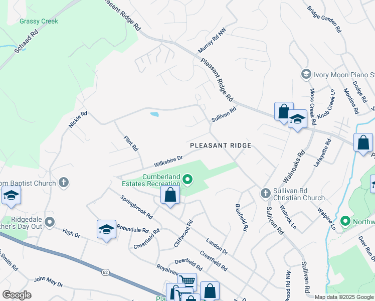 map of restaurants, bars, coffee shops, grocery stores, and more near 4713 Wilkshire Drive in Knoxville