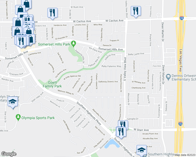 map of restaurants, bars, coffee shops, grocery stores, and more near 10912 Fishers Island Street in Las Vegas