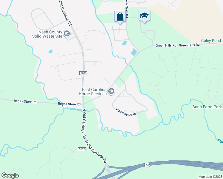 map of restaurants, bars, coffee shops, grocery stores, and more near 3577 Kimberly Jo Drive in Rocky Mount