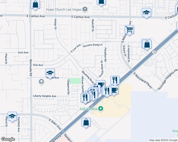 map of restaurants, bars, coffee shops, grocery stores, and more near 869 Shining Rose Place in Henderson