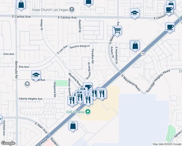 map of restaurants, bars, coffee shops, grocery stores, and more near 10936 Scotch Rose Street in Henderson
