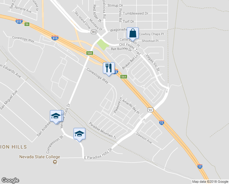 map of restaurants, bars, coffee shops, grocery stores, and more near 1066 Paradise Coach Drive in Henderson