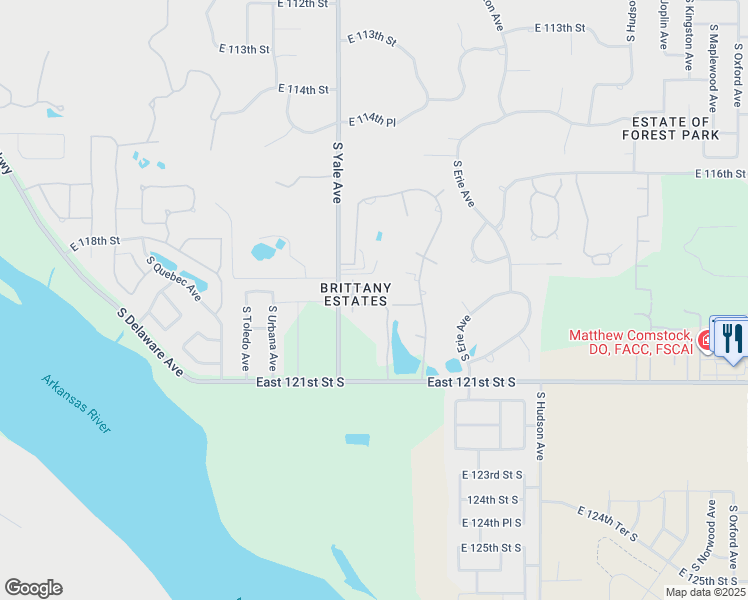 map of restaurants, bars, coffee shops, grocery stores, and more near 5019 East 119th Street in Tulsa