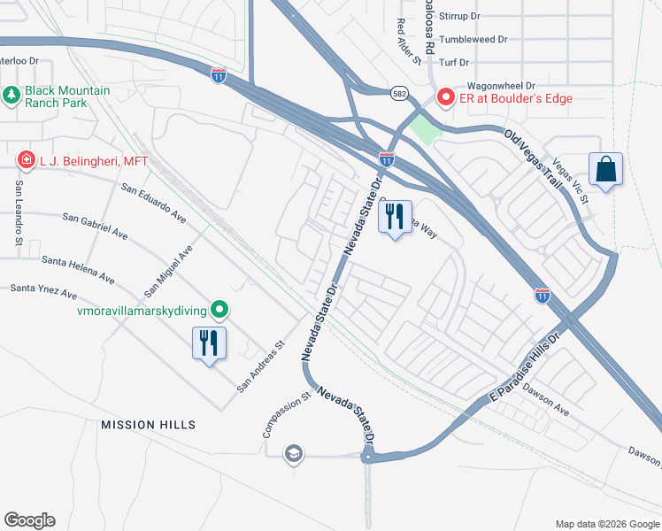 map of restaurants, bars, coffee shops, grocery stores, and more near 965 Nevada State Drive in Henderson