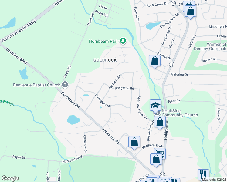 map of restaurants, bars, coffee shops, grocery stores, and more near 1401 Bridgeton Road in Rocky Mount