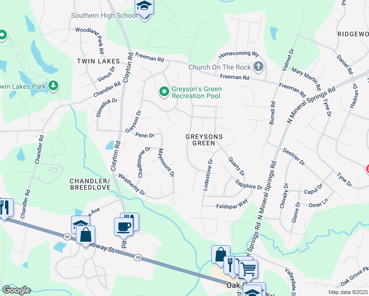 map of restaurants, bars, coffee shops, grocery stores, and more near 608 Chadbourne Drive in Durham