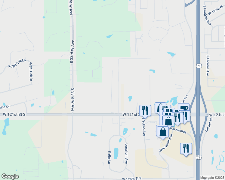 map of restaurants, bars, coffee shops, grocery stores, and more near 11940 South 27th West Avenue in Sapulpa