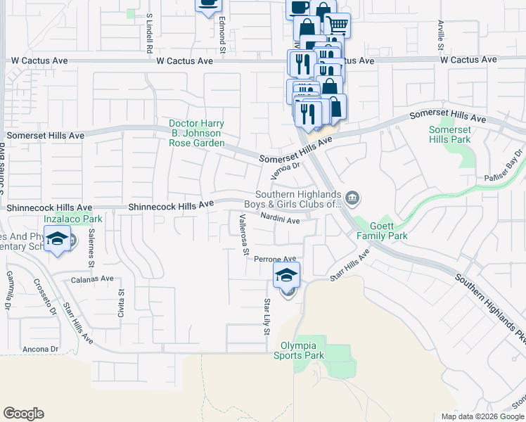 map of restaurants, bars, coffee shops, grocery stores, and more near 5028 Nardini Avenue in Las Vegas