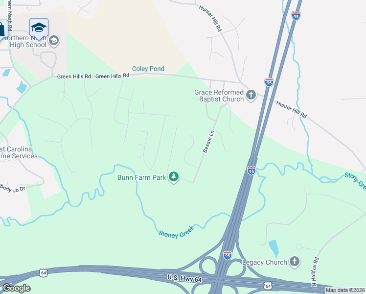 map of restaurants, bars, coffee shops, grocery stores, and more near 1716 Acorn Ridge Rd in Rocky Mt