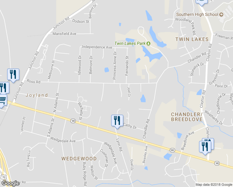map of restaurants, bars, coffee shops, grocery stores, and more near 347 Kilarney Drive in Durham
