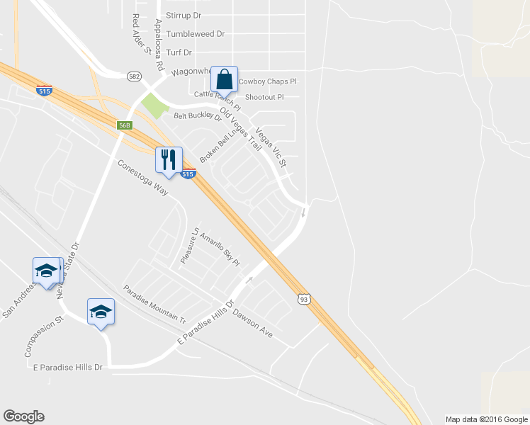 map of restaurants, bars, coffee shops, grocery stores, and more near 2566 Land Rush Drive in Henderson