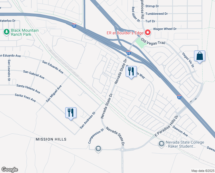 map of restaurants, bars, coffee shops, grocery stores, and more near 375 Conestoga Way in Henderson