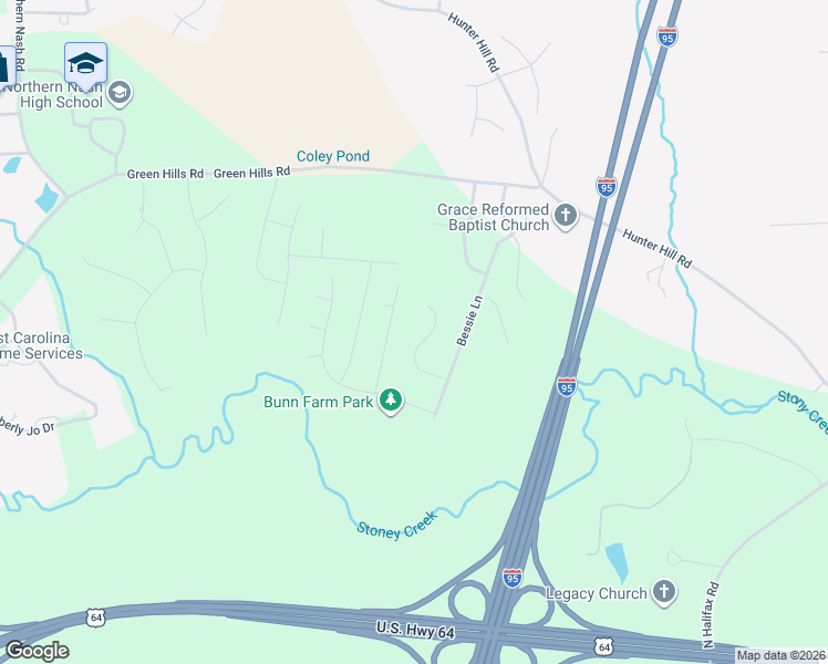 map of restaurants, bars, coffee shops, grocery stores, and more near 1716 Acorn Ridge Rd in Rocky Mt