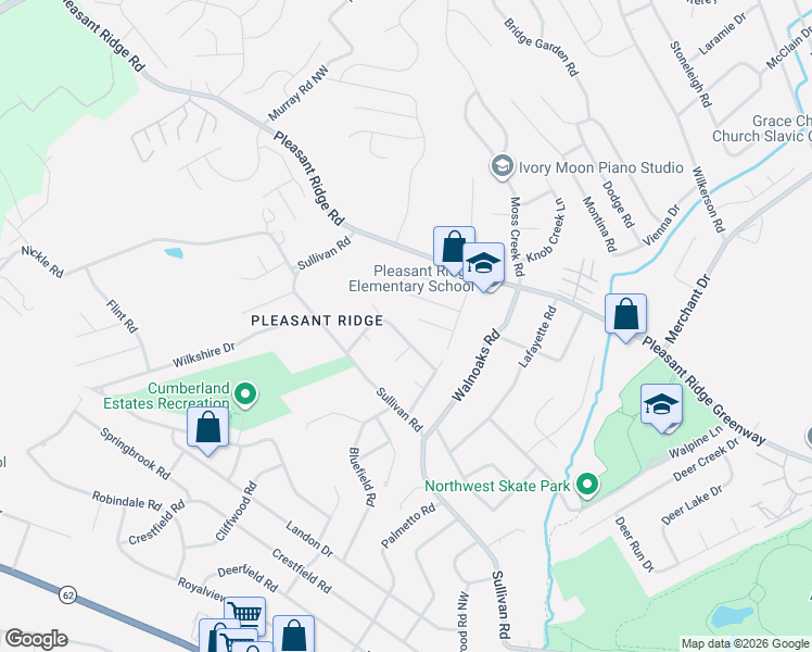 map of restaurants, bars, coffee shops, grocery stores, and more near 4707 Elm View Drive in Knoxville
