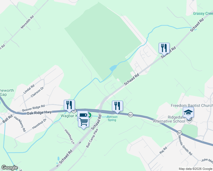map of restaurants, bars, coffee shops, grocery stores, and more near 6714 Albatross Lane in Karns