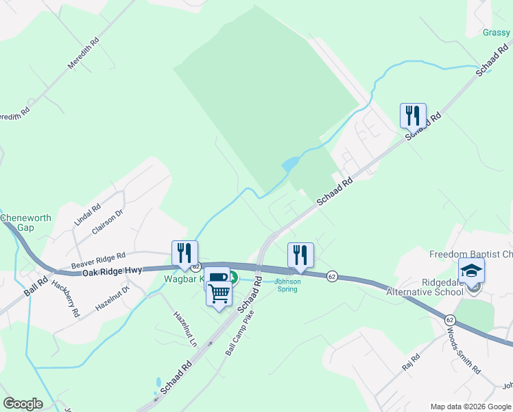 map of restaurants, bars, coffee shops, grocery stores, and more near 6760 Grassy Creek Way in Knoxville