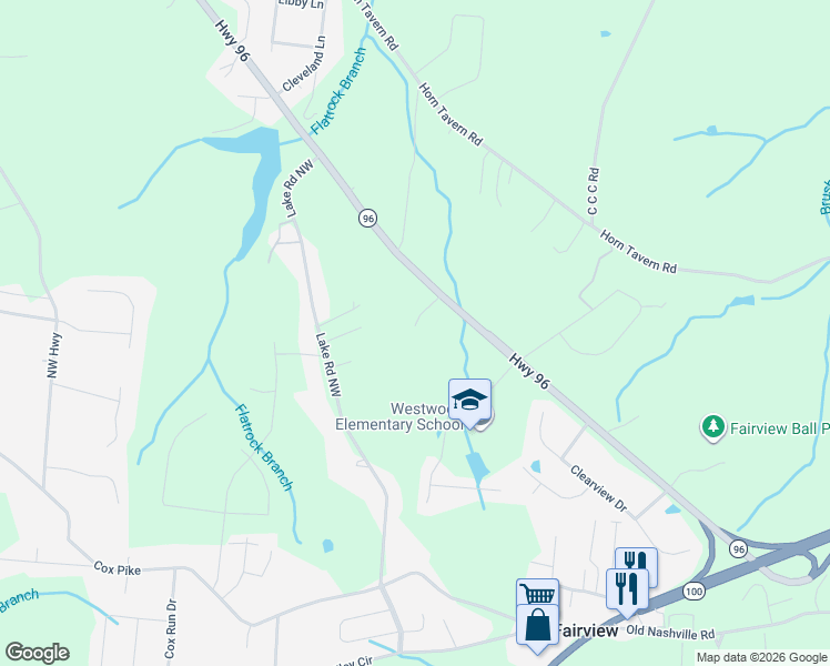 map of restaurants, bars, coffee shops, grocery stores, and more near 415 Tennessee 96 in Fairview