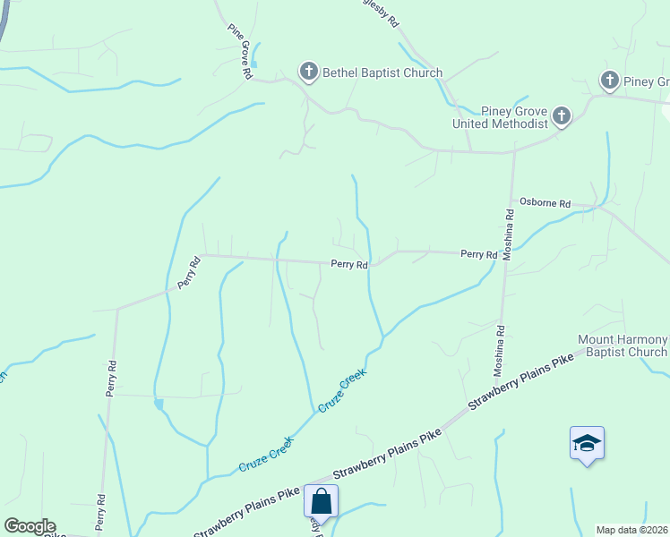 map of restaurants, bars, coffee shops, grocery stores, and more near 6114 Perry Road in Knoxville