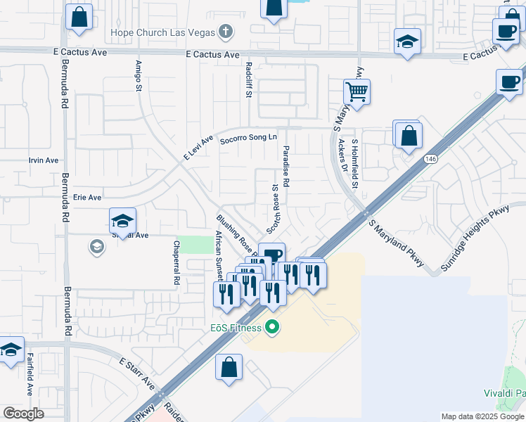 map of restaurants, bars, coffee shops, grocery stores, and more near 10925 Sadlers Wells Street in Henderson