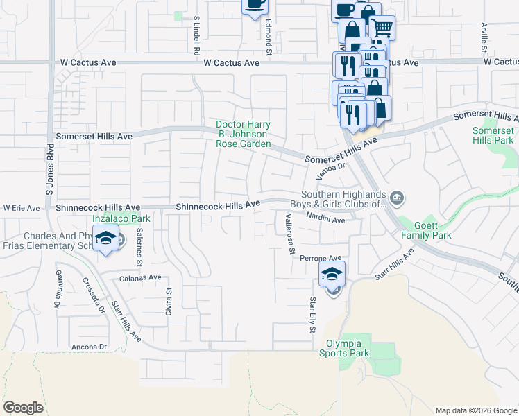 map of restaurants, bars, coffee shops, grocery stores, and more near 5220 Melbourne Ridge Court in Las Vegas