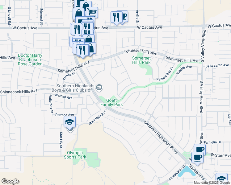 map of restaurants, bars, coffee shops, grocery stores, and more near 10909 Bramante Drive in Las Vegas