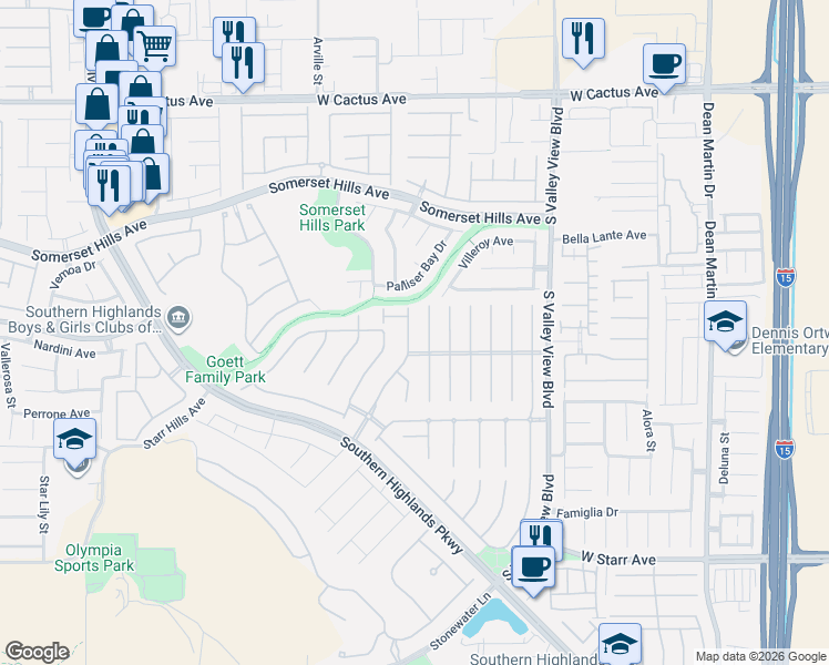 map of restaurants, bars, coffee shops, grocery stores, and more near 10923 Royal Highlands Street in Las Vegas