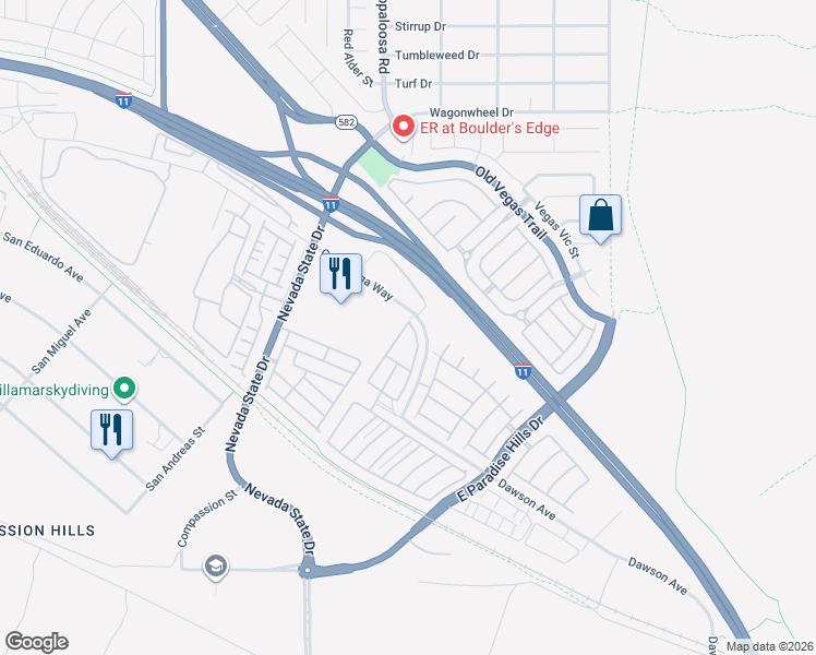 map of restaurants, bars, coffee shops, grocery stores, and more near 1076 Country Coach Drive in Henderson