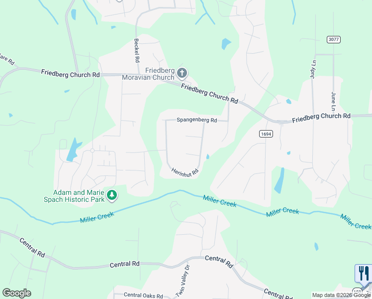 map of restaurants, bars, coffee shops, grocery stores, and more near 162 Dober Court in Winston-Salem