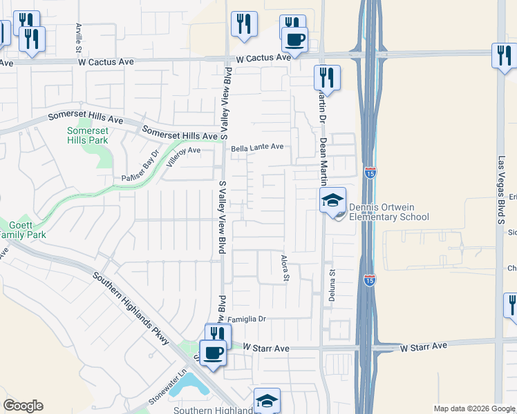 map of restaurants, bars, coffee shops, grocery stores, and more near 3592 Bagnoli Court in Las Vegas