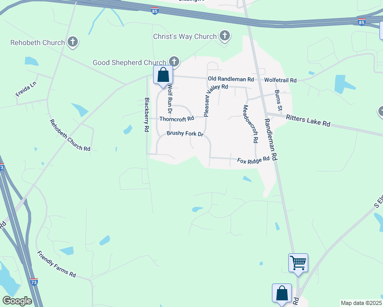 map of restaurants, bars, coffee shops, grocery stores, and more near 4614 Barn Owl Court in Greensboro
