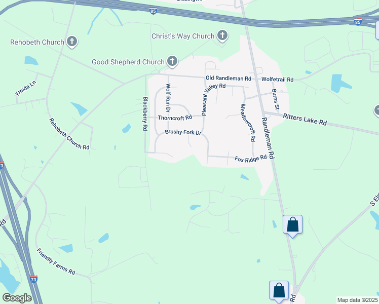map of restaurants, bars, coffee shops, grocery stores, and more near 4614 Barn Owl Court in Greensboro
