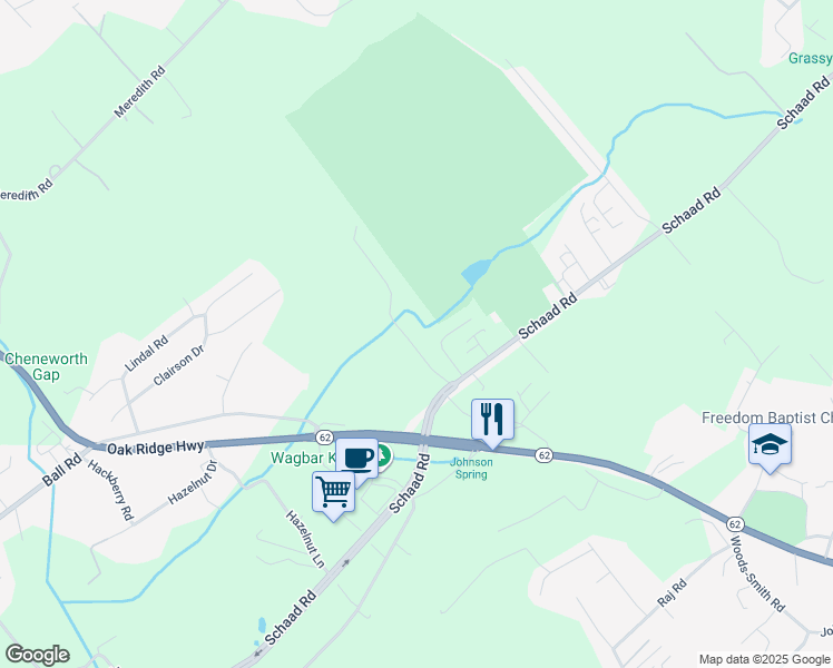 map of restaurants, bars, coffee shops, grocery stores, and more near 6760 Grassy Creek Way in Knoxville