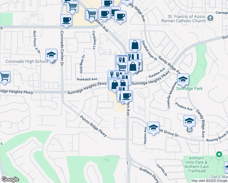 map of restaurants, bars, coffee shops, grocery stores, and more near 11041 South Eastern Avenue in Henderson