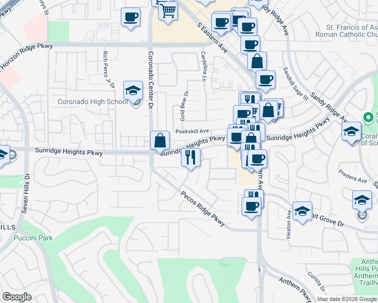 map of restaurants, bars, coffee shops, grocery stores, and more near 2732 Cool Lilac Avenue in Henderson