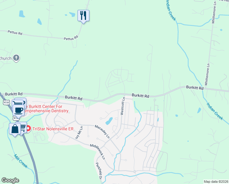 map of restaurants, bars, coffee shops, grocery stores, and more near 6947 Burkitt Road in Nashville