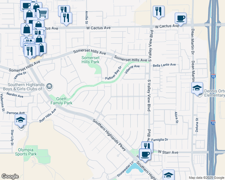 map of restaurants, bars, coffee shops, grocery stores, and more near 10892 Royal Highlands Street in Las Vegas