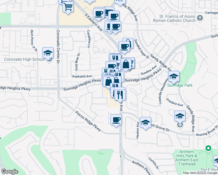map of restaurants, bars, coffee shops, grocery stores, and more near 11041 South Eastern Avenue in Henderson